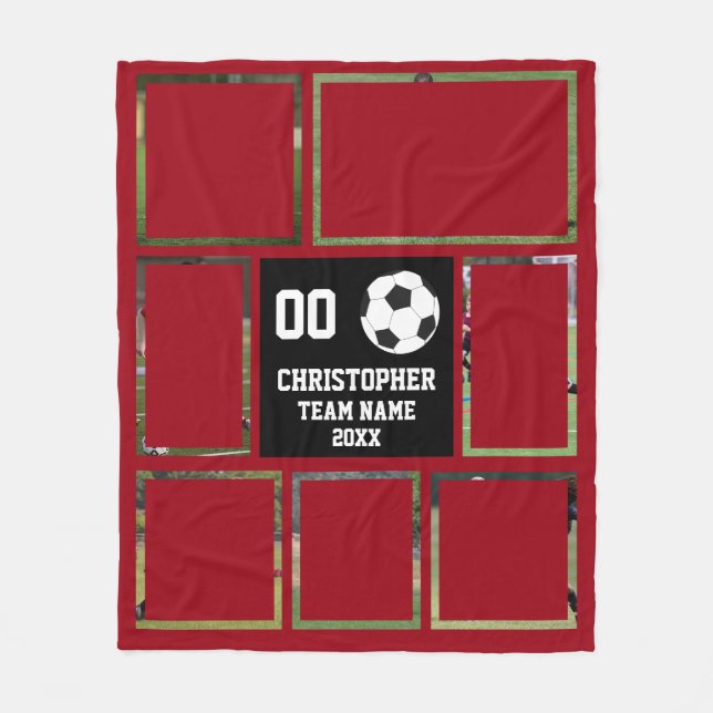 Red wine Soccer photo collage fleece blanket (Front)