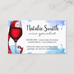 Red Wine Splash Watercolor Background Business Card