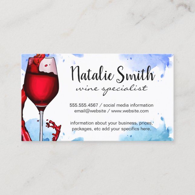 Red Wine Splash | Watercolor Background Business Card (Front)