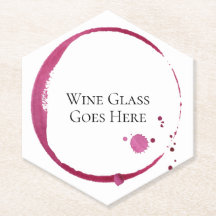 Red wine stain & drips round paper coaster set