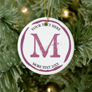 Red wine stain ring monogrammed Christmas Ceramic Tree Decoration