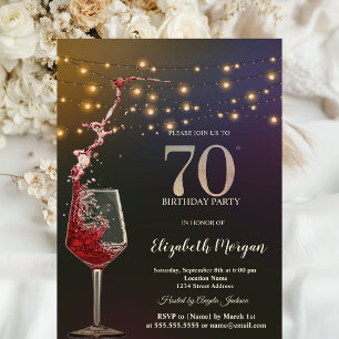 Red Wine String Lights 70th Birthday Party Invitation