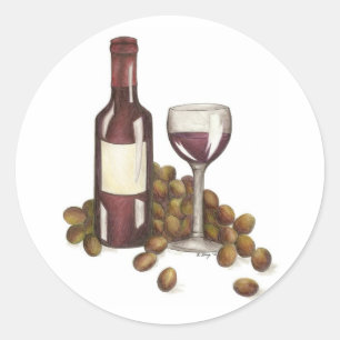 Red Wine Tasting Bottle Grapes Glass Winery Merlot Classic Round Sticker