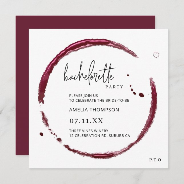 Red Wine Tasting Weekend Bachelorette Party Invitation (Front/Back)