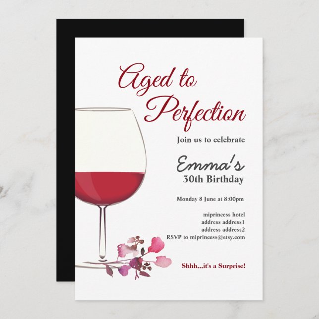 Red wine, wine invitation, Aged to Perfection Invitation (Front/Back)