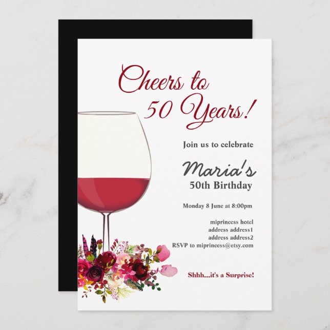 Red wine, wine invitation, cheers to! invitation (Front/Back)