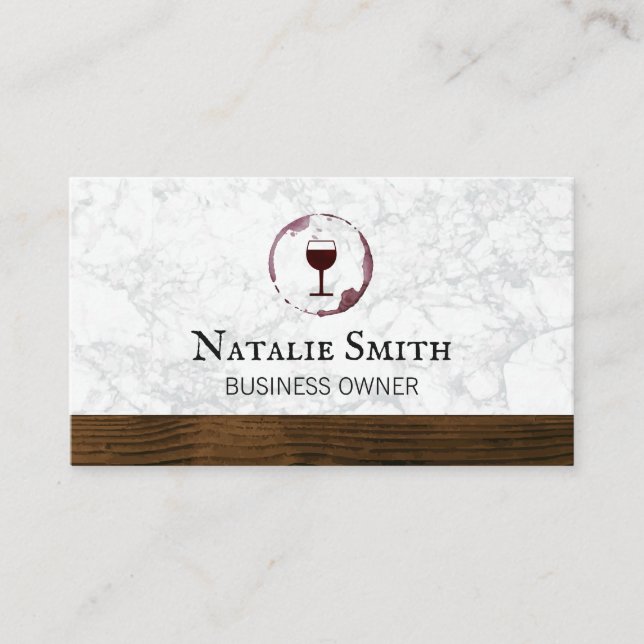 Red Wine | Wine Stain | Marble Wood Trim Business Card (Front)