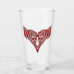 Red Winged Bird Tribal Tattoo Design Glass