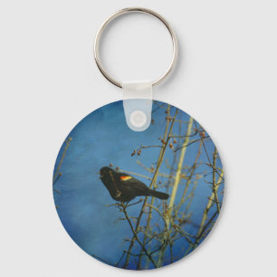 Red-Winged Black Bird singing Key Ring