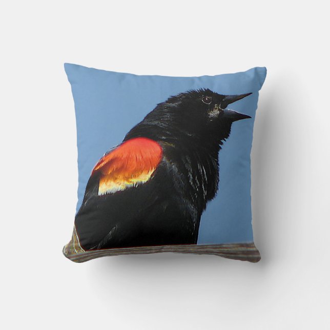 Red-winged Blackbird Bird Animal Outdoor Pillow (Front)