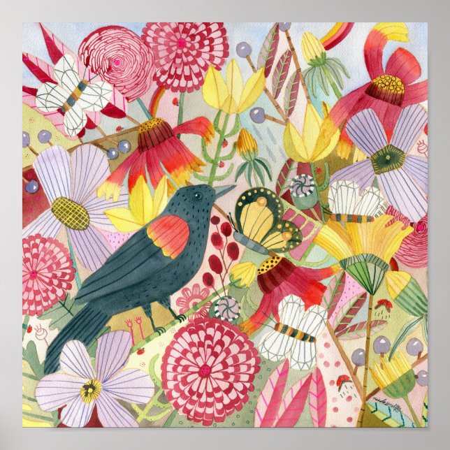 Red-winged Blackbird/Meadow poster (Front)