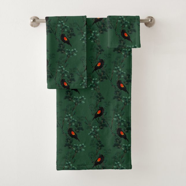 Red-Winged Blackbird Pattern Bath Towel Set (Insitu)