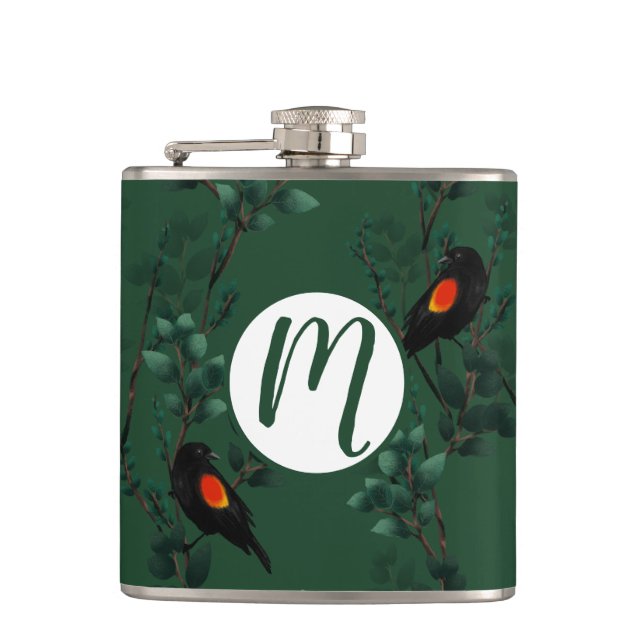 Red-Winged Blackbird Pattern Hip Flask (Front)