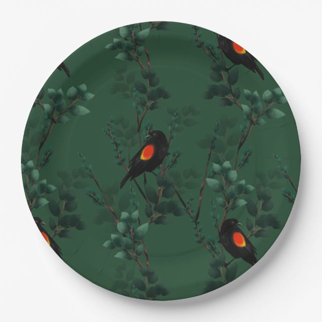 Red-Winged Blackbird Pattern Paper Plate (Front)