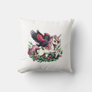 Red-winged Blackbird Riding Unicorn Boys Girls Men Cushion