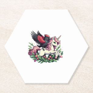 Red-winged Blackbird Riding Unicorn Boys Girls Men Paper Coaster