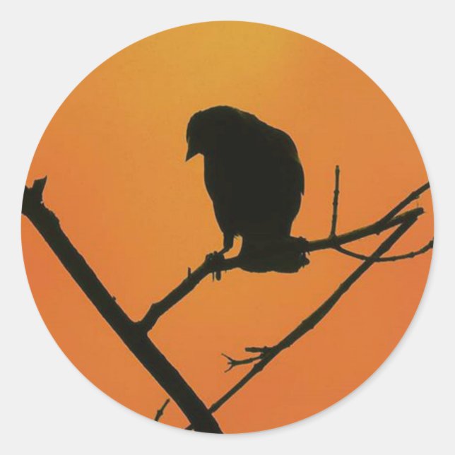 Red Winged Blackbird Silhouette in Orange Classic Round Sticker (Front)