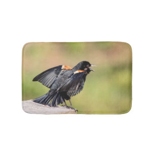 Red Winged Blackbird Singing Bath Mat