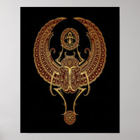 Red Winged Egyptian Scarab Beetle with Ankh Black
