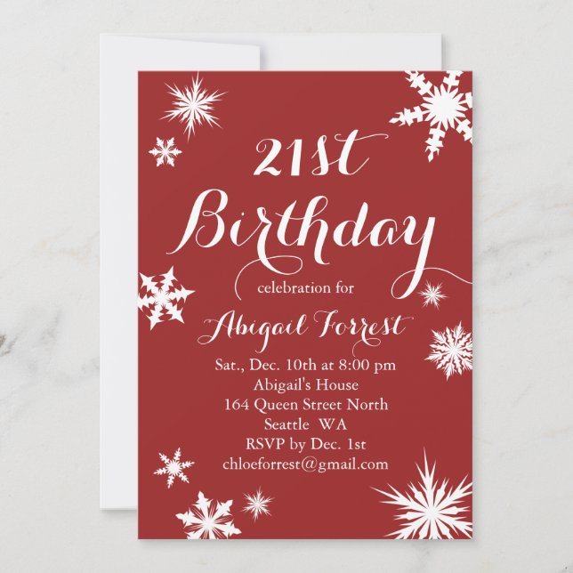 Red Winter 21st Birthday Invitation (Front)