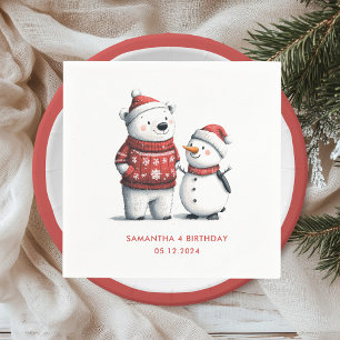 Red Winter Bear & Snowmen   Winter Wonderland Napkin