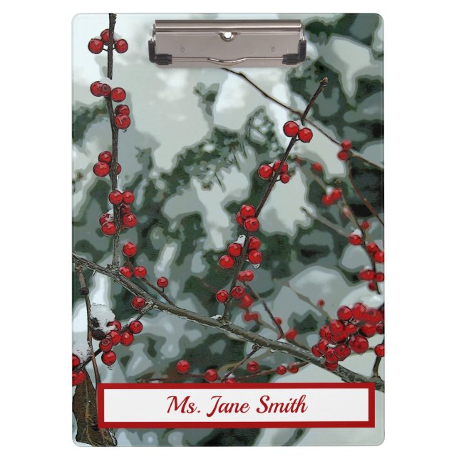 Red Winter Berries Christmas Holiday Clipboard (Front)