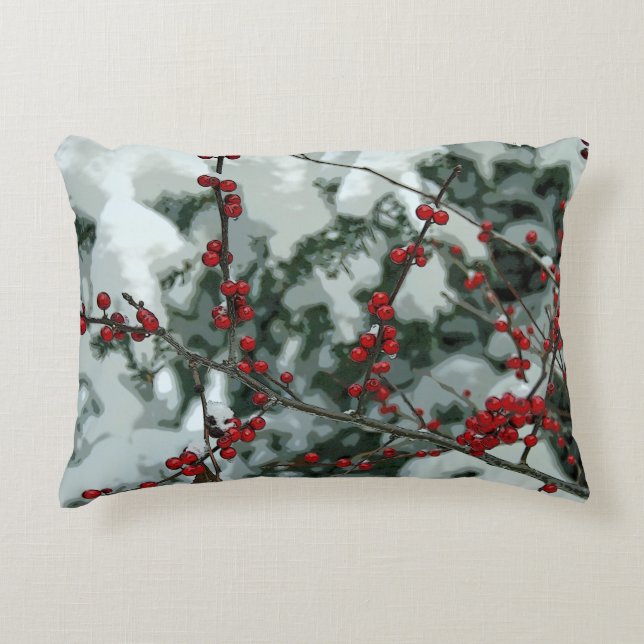 Red Winter Berries Christmas Holiday Throw Pillow (Front)
