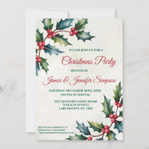 Red Winter Berries Christmas Party Invitation