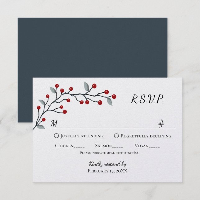 Red Winter Berries  RSVP Card (Front/Back)