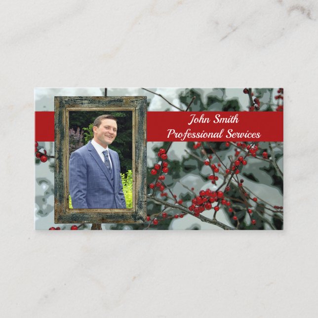 Red Winter Berries Seasonal Contact Card (Front)
