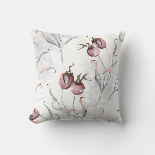 Red Winter Berries Vintage Watercolor Cushion