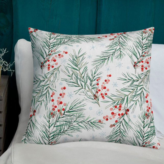 Red Winter Berry Botanical Christmas Cushion (Creator Uploaded)