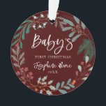 Red Winter Botanical Baby's First Christmas Ornament<br><div class="desc">Cute Christmas ornament for a newborn baby featuring hand drawn illustration of winter botanicals. The text says "baby's first Christmas.</div>