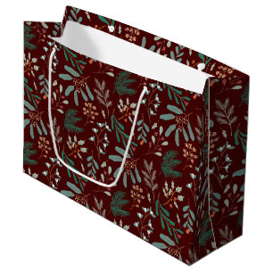 Red Winter Botanical Pattern Large Gift Bag