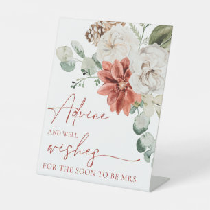 Red Winter Bridal Shower Advice and Well Wishes Pedestal Sign