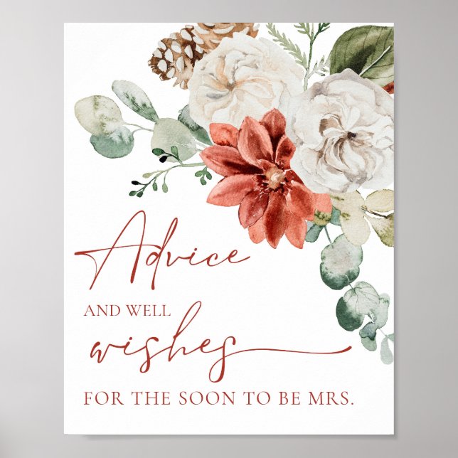 Red Winter Bridal Shower Advice and Well Wishes Poster (Front)