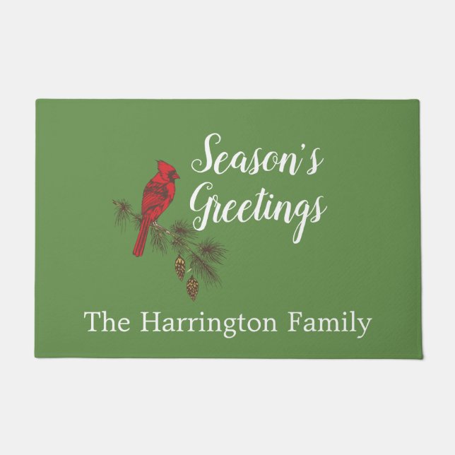 Red Winter Cardinal Personalised   Doormat (Front)