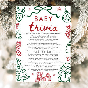 Red Winter Christmas Baby Shower Baby Trivia Game Invitation