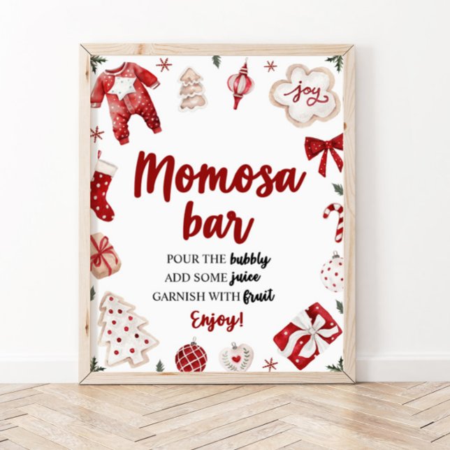 Red Winter Christmas Baby Shower Momosa Bar Sign (Creator Uploaded)