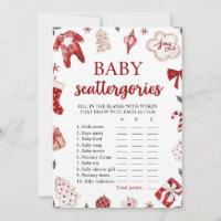 Red Winter Christmas Baby Shower Scattegories Game