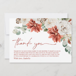Red Winter Christmas Bridal Shower Thank you Card