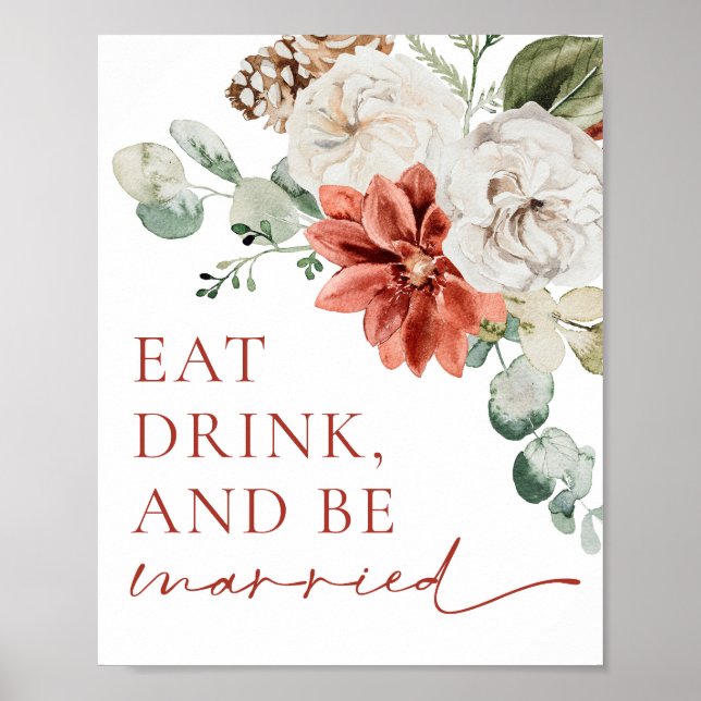 Red Winter Christmas Eat, Drink, and Be Married Poster (Front)