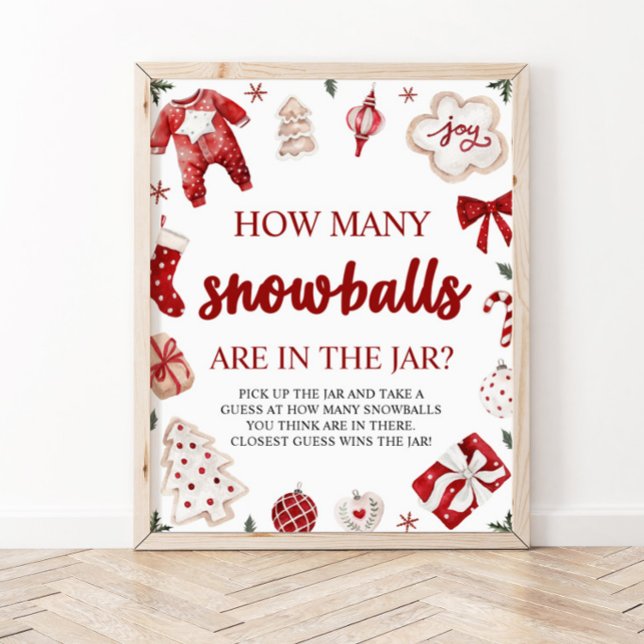 Red Winter Christmas Guess How Many Snowballs Game Poster (Creator Uploaded)
