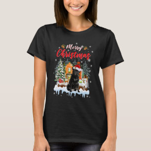 Red Winter Christmas Hat House Black Pug Santa Mer T-Shirt