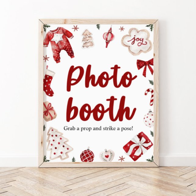 Red Winter Christmas Photo Booth Baby Shower Sign (Creator Uploaded)