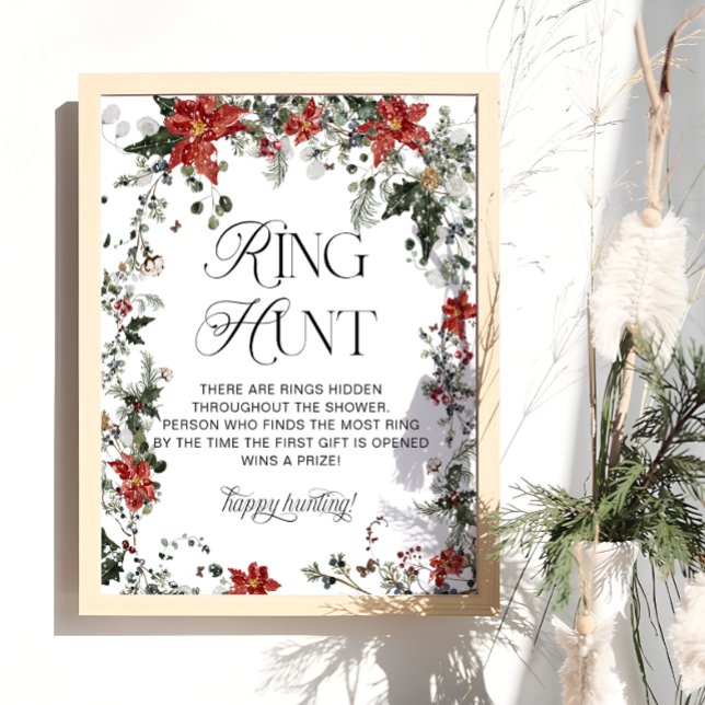 Red Winter Evergreen Ring Hunt Bridal Shower Game Poster (Creator Uploaded)