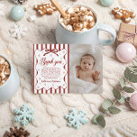 Red Winter First Birthday Photo Thank You Invitation<br><div class="desc">A sweet winter-themed first birthday photo thank you card featuring festive red stripes,  delicate snowflakes,  and an adorable picture of your little one. Perfect for sharing gratitude after a holiday or winter one-derland celebration. Customizable with your child’s name and message,  creating a warm and memorable keepsake for your guests.</div>