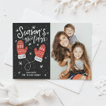 Red Winter Mittens Season's Greetings Photo Holiday Postcard<br><div class="desc">Season's Greetings | Send your holiday wishes to friends and family with this customisable holiday postcard. This photo Christmas postcard features modern calligraphy and red winter mittens. Personalise by adding your details. This photo holiday postcard is available in other colours and cardstock. Matching items are available.</div>