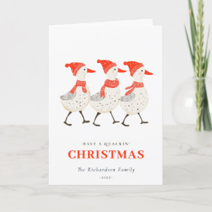 Red Winter Quacking Christmas Ducks Business Logo Holiday Card