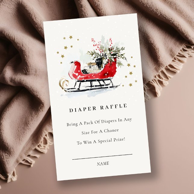 Red Winter Sleigh Diaper Raffle Baby Baby Shower Enclosure Card (Creator Uploaded)